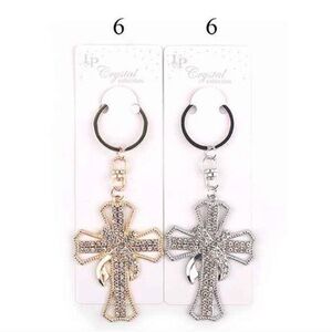 Dozen Crystal Cross Keychains- Gold  Tone and SilverTone